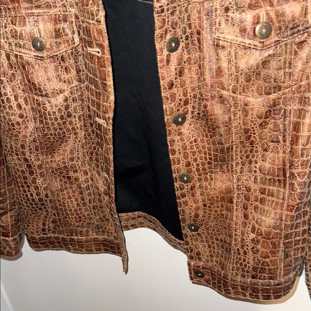 Ruby Rd. Brown Croc-Embossed Faux Leather Jacket - Picture 4 of 7